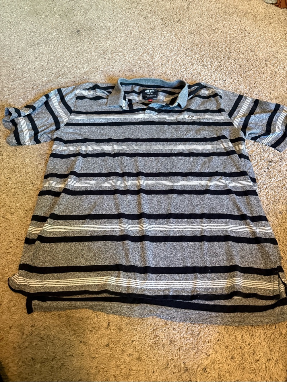 Ecko Unlimited Gray and Black Striped Polo Shirt